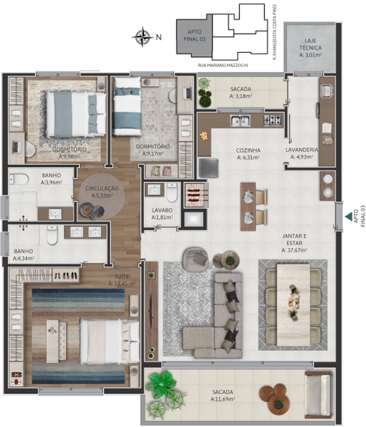Residencial Villaggio Mariano de 3 dormitórios no Cruzeiro: 7ª foto da galeria de imagens do imóvel