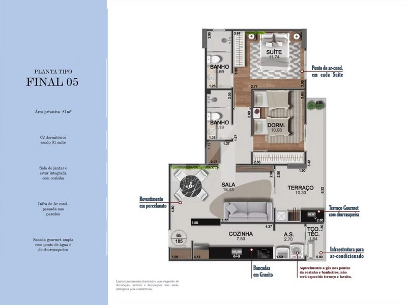 Apartamento novo com 2 dormitórios e vista para o mar no Caiçara: 21ª foto da galeria de imagens do imóvel