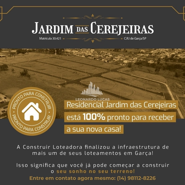 Terrenos à Venda no Residencial Jardim das Cerejeiras em Garça/SP: 1ª foto da galeria de imagens do imóvel