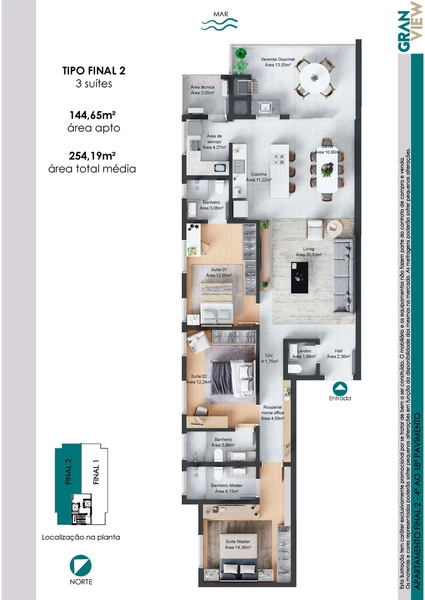 APTO no 16º andar frente mar com 03 vagas em Balneario Piçarras.: 19ª foto da galeria de imagens do imóvel