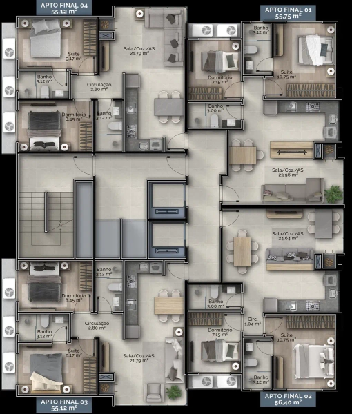 Apartamento com 2 dormitórios sendo 1 suíte, vista mar: 3ª foto da galeria de imagens do imóvel