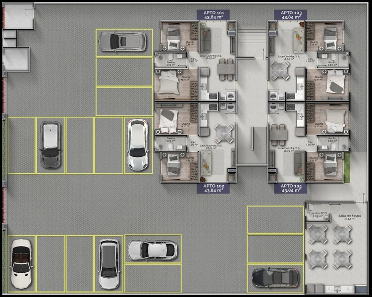 Apartamento de 2 dormitórios e 1 vaga de garagem: 3ª foto da galeria de imagens do imóvel