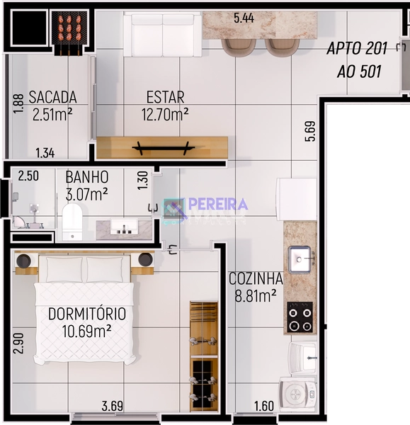 Apartamento para estudante em Santa Maria: 7ª foto da galeria de imagens do imóvel