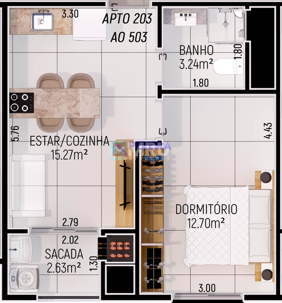 Apartamento para estudante em Santa Maria: 5ª foto da galeria de imagens do imóvel