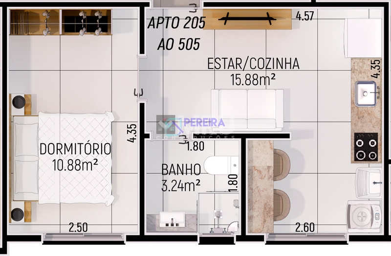 Apartamento para estudante em Santa Maria: 3ª foto da galeria de imagens do imóvel
