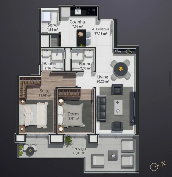 Apartamento 02 dormitórios com Terraço Zona Nova em Capão da Canoa: 2ª foto da galeria de imagens do imóvel