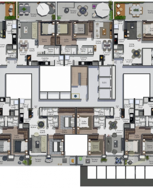 Apartamentos de 1, 2 e 3 dormitórios na planta - Zona Nova - Capão: 7ª foto da galeria de imagens do imóvel