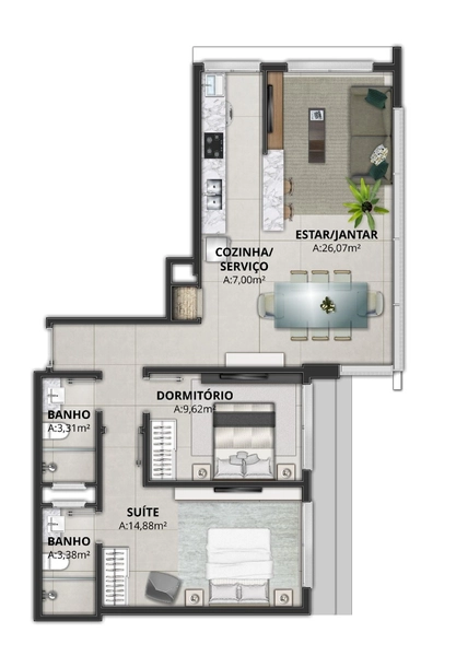Apartamento em Torres 2 dormitórios: 2ª foto da galeria de imagens do imóvel