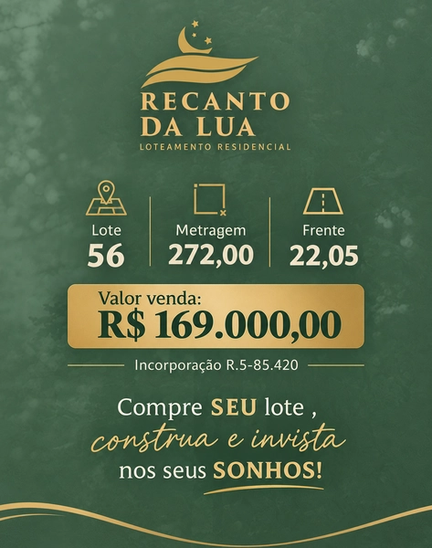 Construa seu futuro no Recanto da Lua, a 10 min do centro de Brusque!
