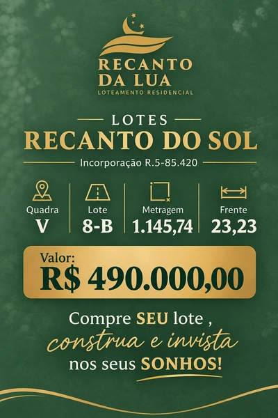 Lote de 1.145m² no Recanto do Sol: espaço para realizar seus sonhos!