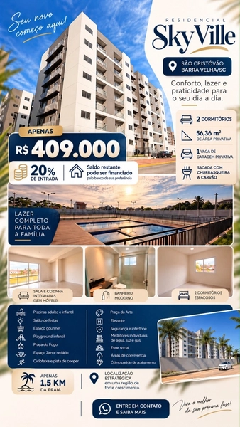 Residencial Sky Ville,BEM PRÓXIMO AO MAR!-BARRA VELHA/SC: 1ª foto da galeria de imagens do imóvel