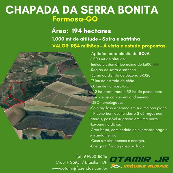 Área na chapada da Serra Bonita, para SOJA.: 2ª foto da galeria de imagens do imóvel