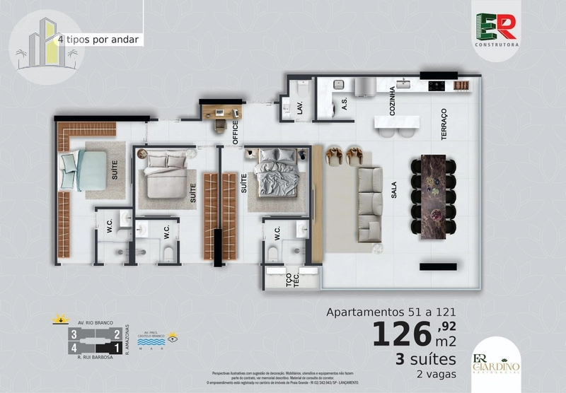Apartamento na planta com 127 m², 3 suítes e terraço gourmet: 13ª foto da galeria de imagens do imóvel
