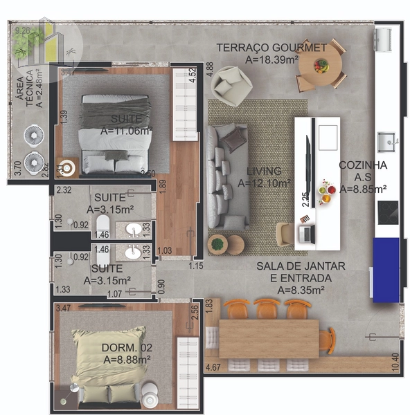 Apartamento 2 Dorms – 79 m² | Dunas Residencial Canto do Forte: 5ª foto da galeria de imagens do imóvel