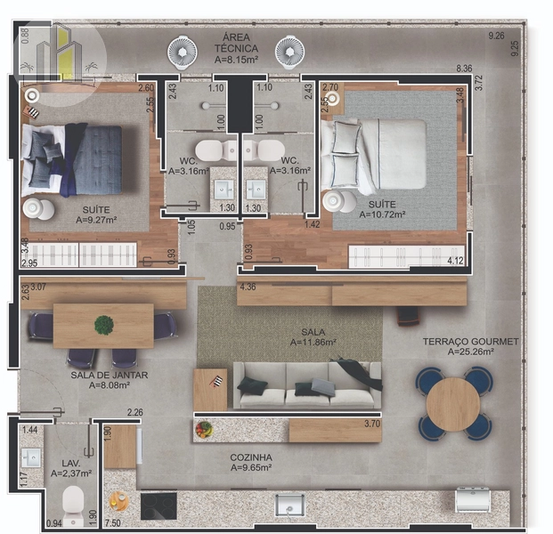 Apartamento com 2 suítes – 89 m² | Lado Mallet | Dunas Residencial: 5ª foto da galeria de imagens do imóvel