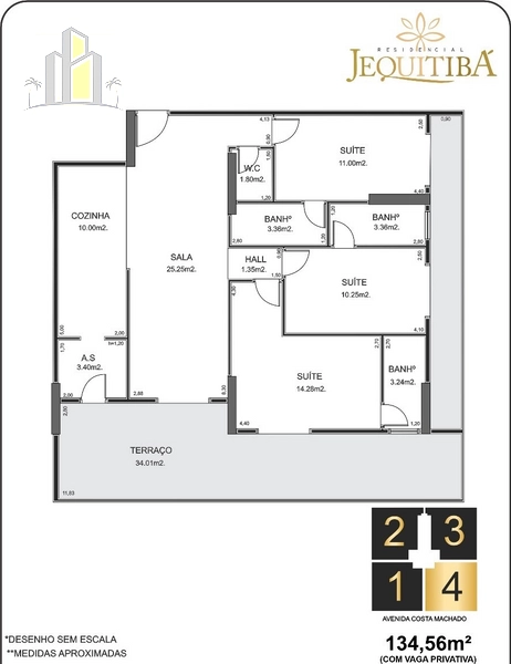 Apartamento de 134,56 m² 3 Suítes e 2 Vagas no Residencial Jequitibá: 13ª foto da galeria de imagens do imóvel