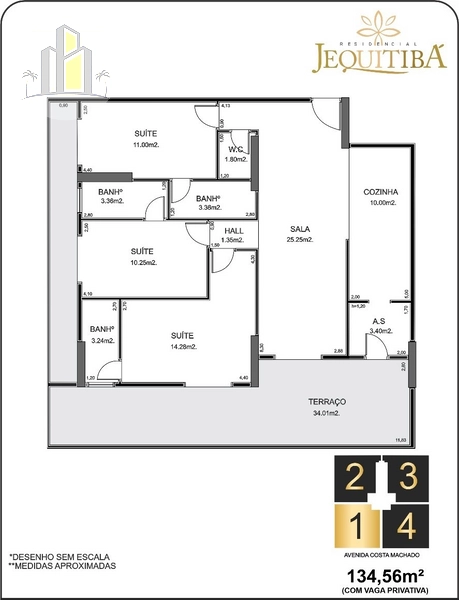 Apartamento de 134,56 m² 3 Suítes e 2 Vagas no Residencial Jequitibá: 12ª foto da galeria de imagens do imóvel