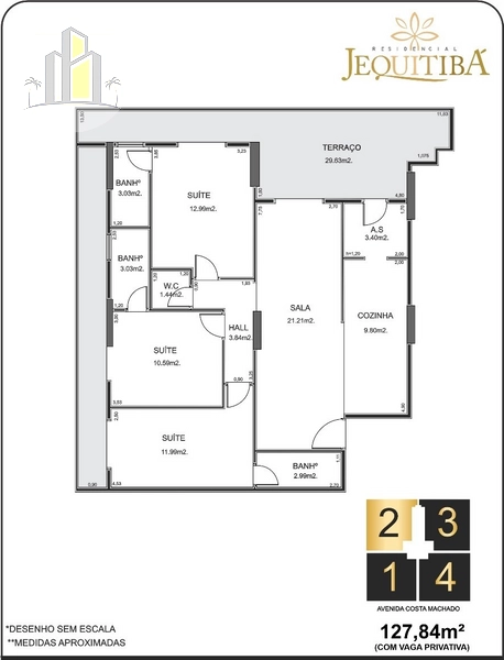 Apartamento de 127,84 m² – 3 Suítes e 2 Vagas no Residencial Jequitibá: 12ª foto da galeria de imagens do imóvel