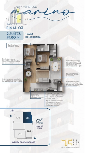 Apartamento 2 Suítes  no Residencial Marino - Canto do Forte: 9ª foto da galeria de imagens do imóvel