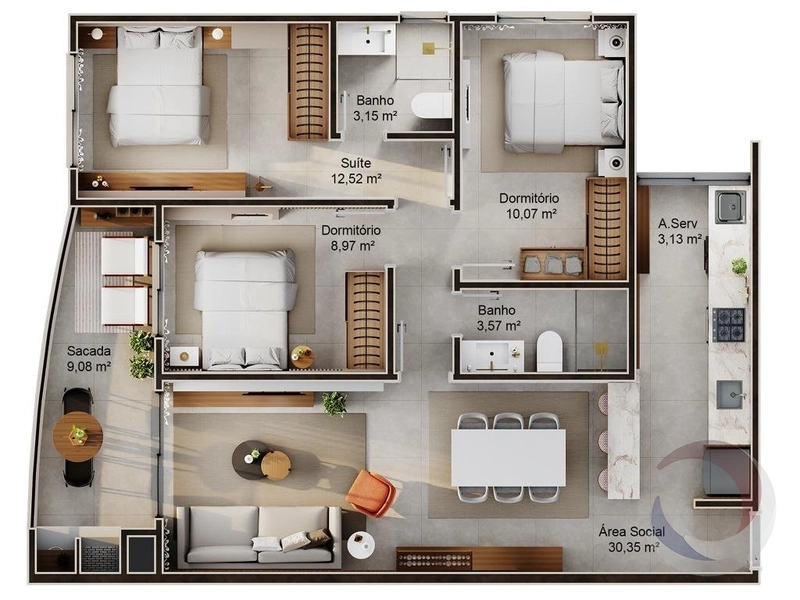 Apartamento no Saco Grande com 3 dormitórios 1 suíte e 2 vagas: 2ª foto da galeria de imagens do imóvel