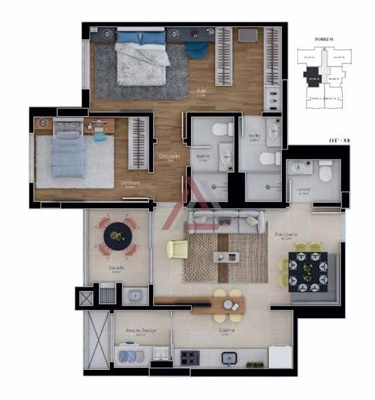 Apartamento com 2 ou 3 dormitórios com Suítes 2 vagas de garagem: 5ª foto da galeria de imagens do imóvel