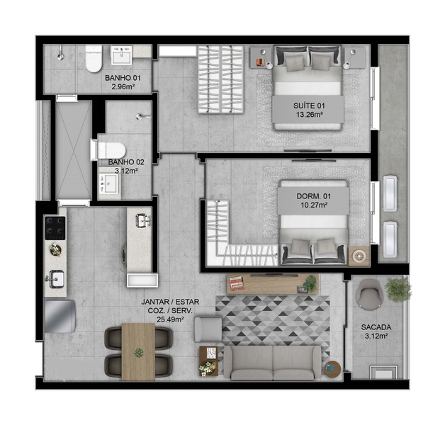 Apartamento no Córrego Grande com 2 dormitórios, sendo 1 suíte e 1 vg: 2ª foto da galeria de imagens do imóvel