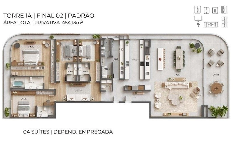 Apartamento Alto padrão em Jurere Internacional com 4 suítes e 3 vaga: 3ª foto da galeria de imagens do imóvel