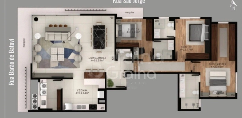 Apartamento no Centro  com 3 dormitórios, sendo 3 suítes e 3 vagas: 14ª foto da galeria de imagens do imóvel