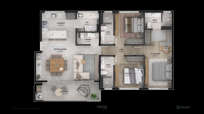 Apartamento em Cacupé Com 3 dormitórios, sendo 03 suítes - 128m²: 13ª foto da galeria de imagens do imóvel