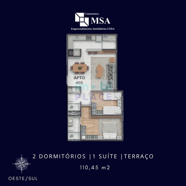 Apartamento com Terraço, 2 Dormitórios e Suíte no Edifício Sense, Tram: 2ª foto da galeria de imagens do imóvel