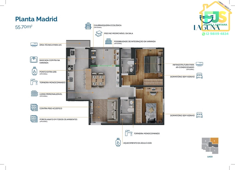 MELHOR APTO 2 DORM C/SUITE AO LADO DA LAGOA