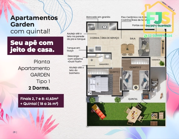 APTO 02 DORM COM JARDIM E LAZER COMPLETO