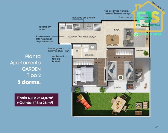 APTO 02 DORM COM JARDIM E LAZER COMPLETO