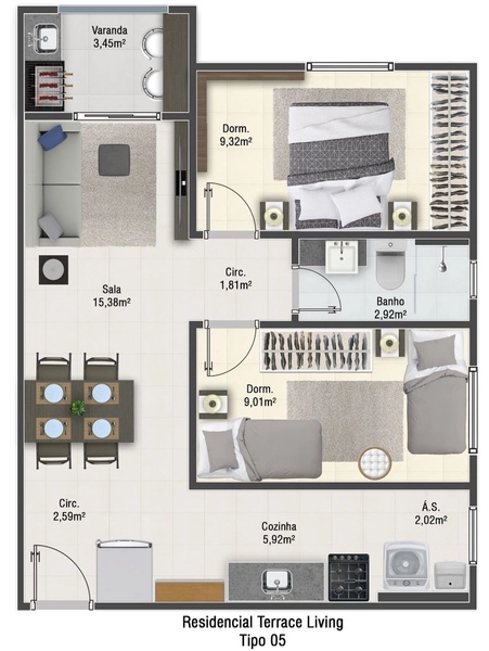 Apartamentos de 2 dorms , 55,97 m2², à venda por R$392.029,92: 16ª foto da galeria de imagens do imóvel