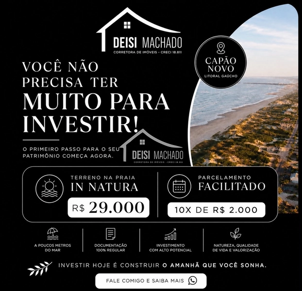 Terreno de Esquina | 300m² | Apenas 550 metros do mar em Capão Novo: 1ª foto da galeria de imagens do imóvel