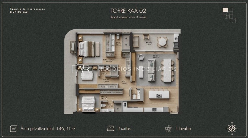Apartamento no Centro de FLorianópolis com 146,31 m² | 3 suítes: 3ª foto da galeria de imagens do imóvel