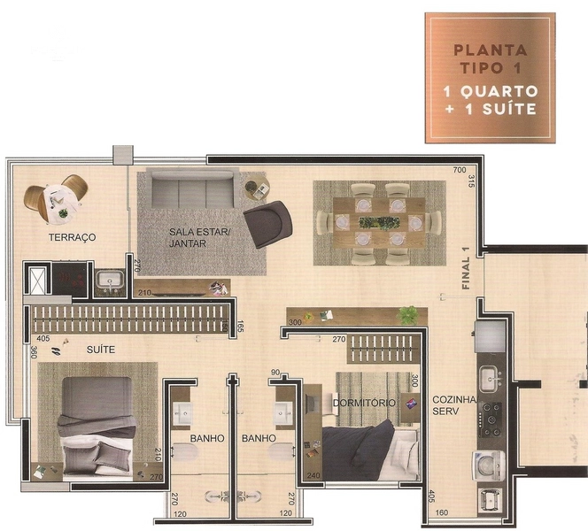APARTAMENTO COM 1 SUÍTE E 1 QUARTO - RESIDENCIAL ADONAI: 4ª foto da galeria de imagens do imóvel