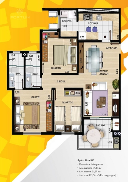 APARTAMENTO COM 1 SUÍTE E 2 QUARTOS NO CENTRO: 12ª foto da galeria de imagens do imóvel