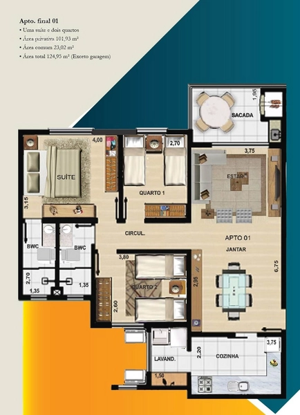 APARTAMENTO COM 1 SUÍTE E 2 QUARTOS NO CENTRO: 11ª foto da galeria de imagens do imóvel