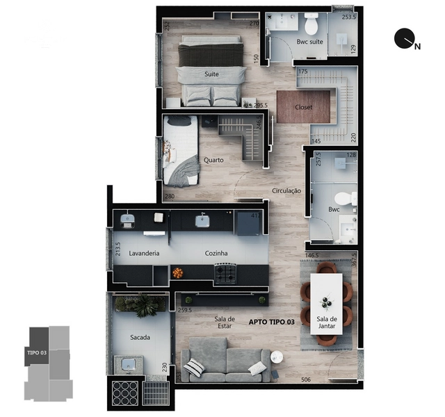 APARTAMENTOS COM SUÍTE E 1 QUARTO - EDIFÍCIO OPALA: 11ª foto da galeria de imagens do imóvel