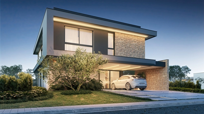 Casa em condomínio com arquitetura moderna e ambientes amplos: 2ª foto da galeria de imagens do imóvel