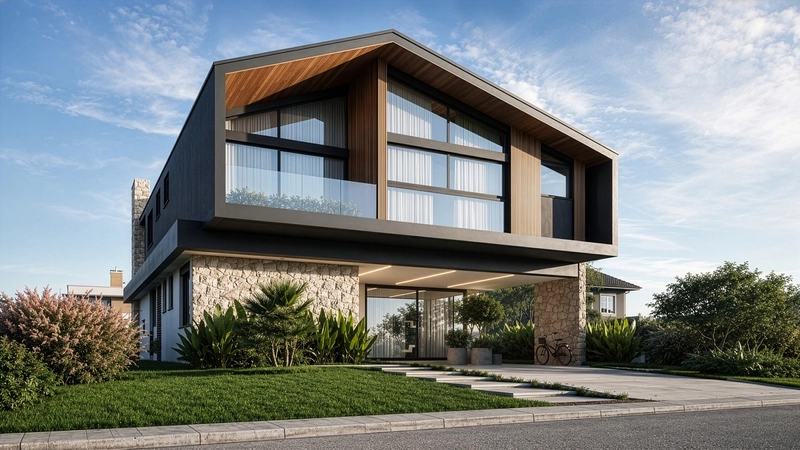 Casa em condomínio com arquitetura moderna e ambientes amplos