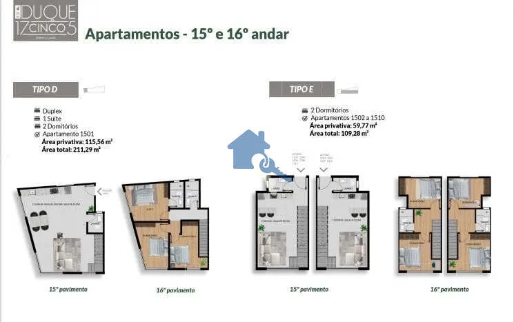 Residencial Duque 17CINCO5 com unidades studios, apartamentos e duplex na planta: 15ª foto da galeria de imagens do imóvel