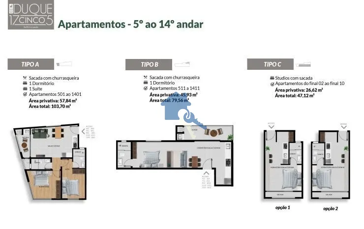 Residencial Duque 17CINCO5 com unidades studios, apartamentos e duplex na planta: 12ª foto da galeria de imagens do imóvel
