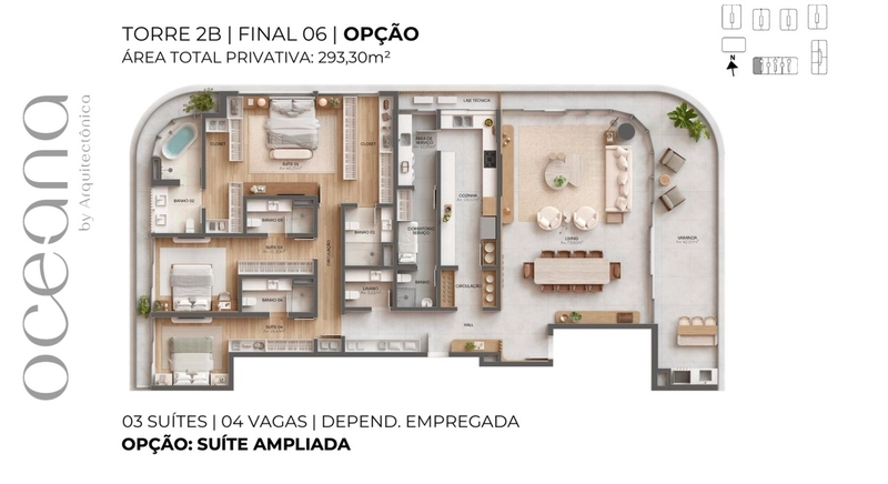 Apartamento 3 ou 4 suítes com 4 vagas de garagem frente-mar em Jurerê: 14ª foto da galeria de imagens do imóvel