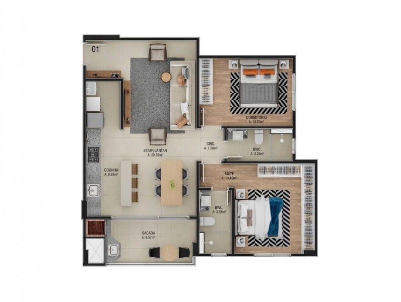 Apartamento a Venda no Bairro Jardim Itália- Chapecó-SC: 3ª foto da galeria de imagens do imóvel