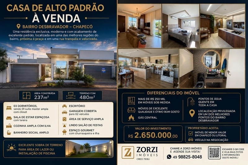 CASA DE ALTO PADRÃO À VENDA - Bairro Desbravador – Chapecó: 2ª foto da galeria de imagens do imóvel
