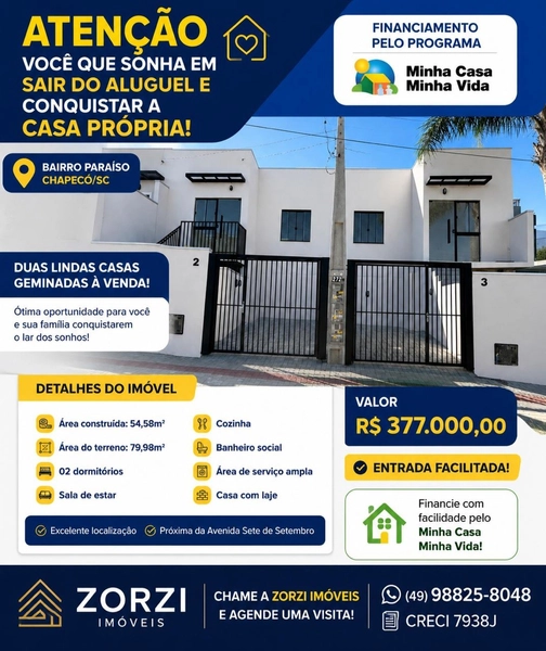 Casa Geminada no Bairro Paraíso – Chapecó/SC: 2ª foto da galeria de imagens do imóvel