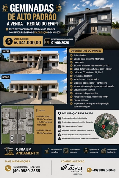 GEMINADAS DE ALTO PADRÃO À VENDA – REGIÃO DO EFAPI