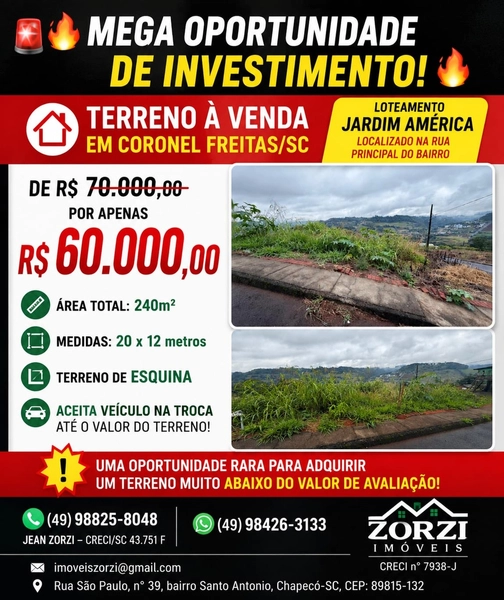 TERRENO À VENDA EM CORONEL FREITAS/SC: 1ª foto da galeria de imagens do imóvel